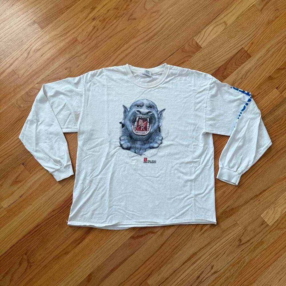 Gildan Blue Monster Mill-Rose Graphic Long Sleeve Tee XL White